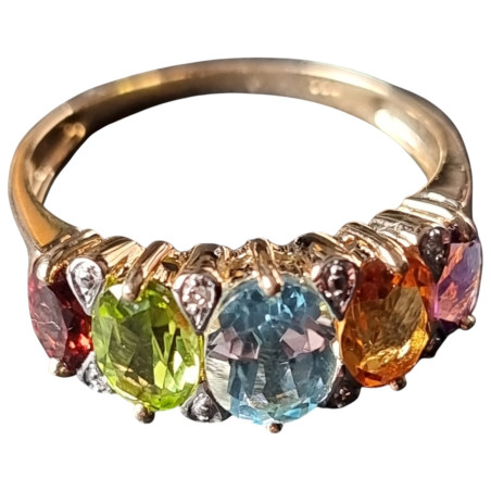 Bague Topaze bleue Citrine Péridot Améthyste et Grenat Or 18 Carats Taille 63 (s)