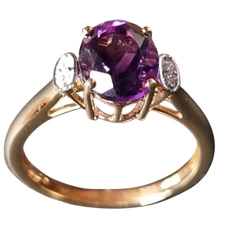 Bague Améthyste et Diamant Or 18 carats Taille 54 et sur mesure