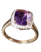Bague Améthyste et Diamant Or 18 carats Taille 54 et sur mesure (s)