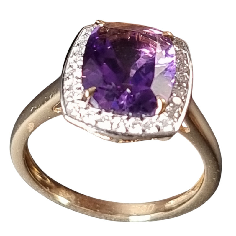 Bague Améthyste et Diamant Or 18 carats Taille 54 et sur mesure (s)
