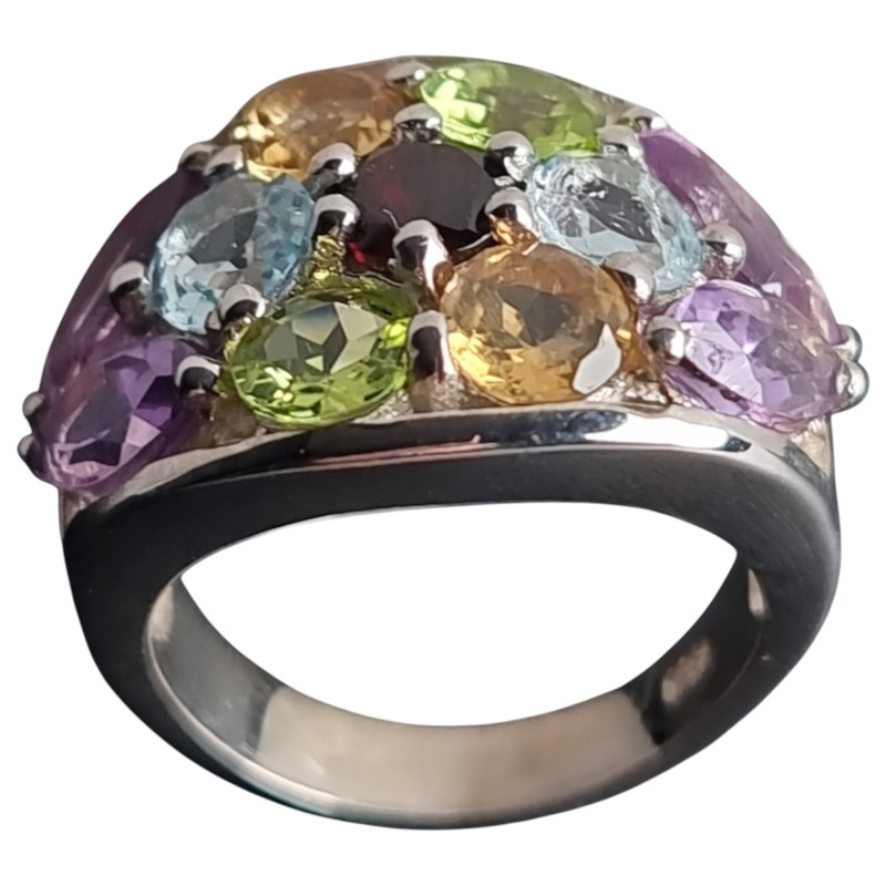 Bague Améthyste Topaze bleue Péridot Citrine Grenat Taille 53