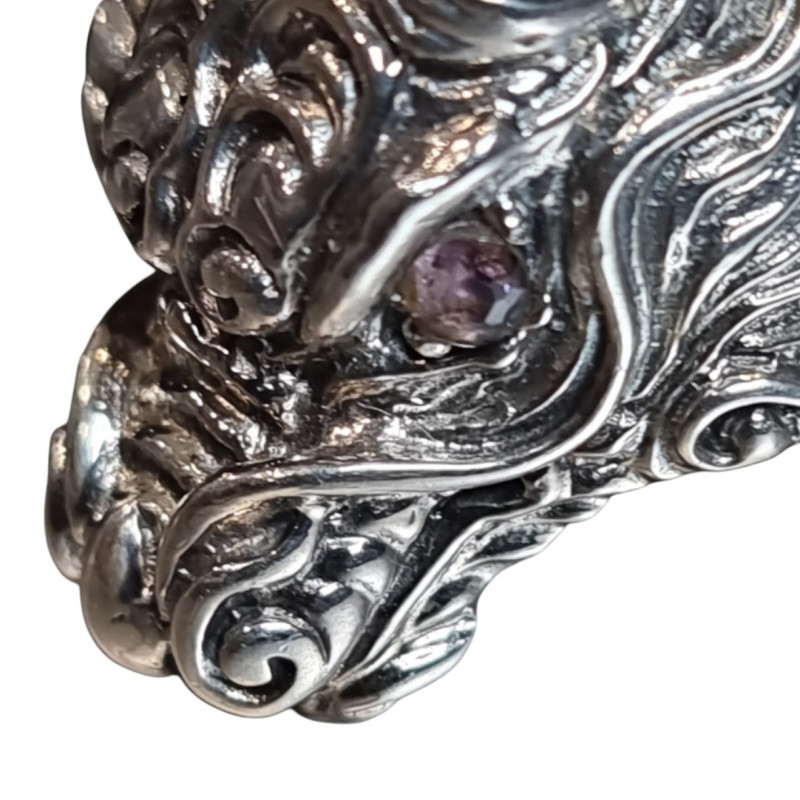 Bague Tête de Dragon Yeux Améthyste Argent 925 Taille 60