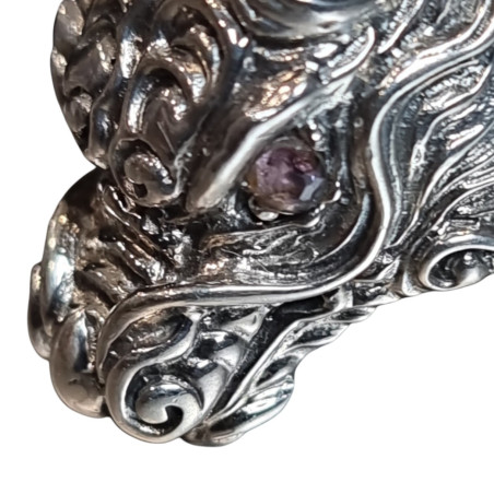 Bague Tête de Dragon Yeux Améthyste Argent 925 Taille 60