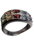 Bague Péridot Citrine Grenat Topaze bleue Améthyste Argent 925 (s)