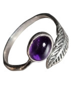 Bague Améthyste Feuille Argent 925 Taille 58