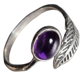Bague Améthyste Feuille Argent 925 Taille 58