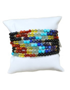 Bracelet Onyx 7 Chakras Pierres Rondes 4mm