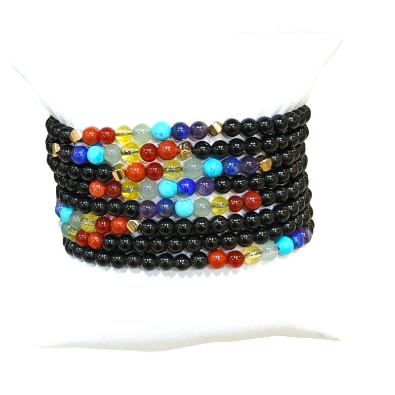 Bracelet Onyx 7 Chakras Enfant Pierres Rondes 4mm