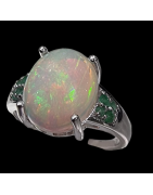 Bague Opale et Emeraude Argent 925 Taille 54