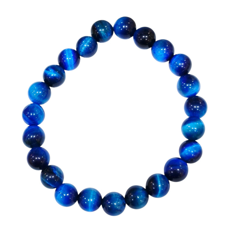 Bracelet Œil de Tigre Bleu Pierres Rondes 8mm