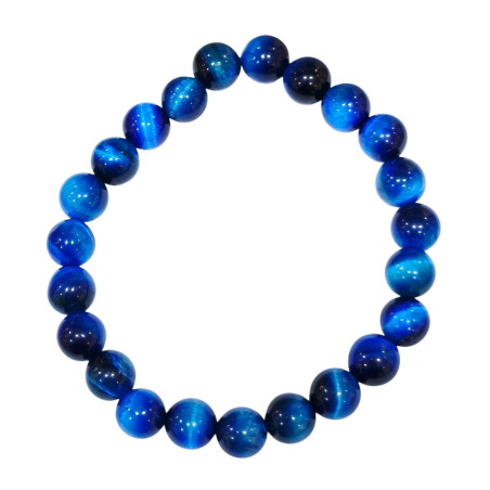 Bracelet Œil de Tigre Bleu Pierres Rondes 8mm