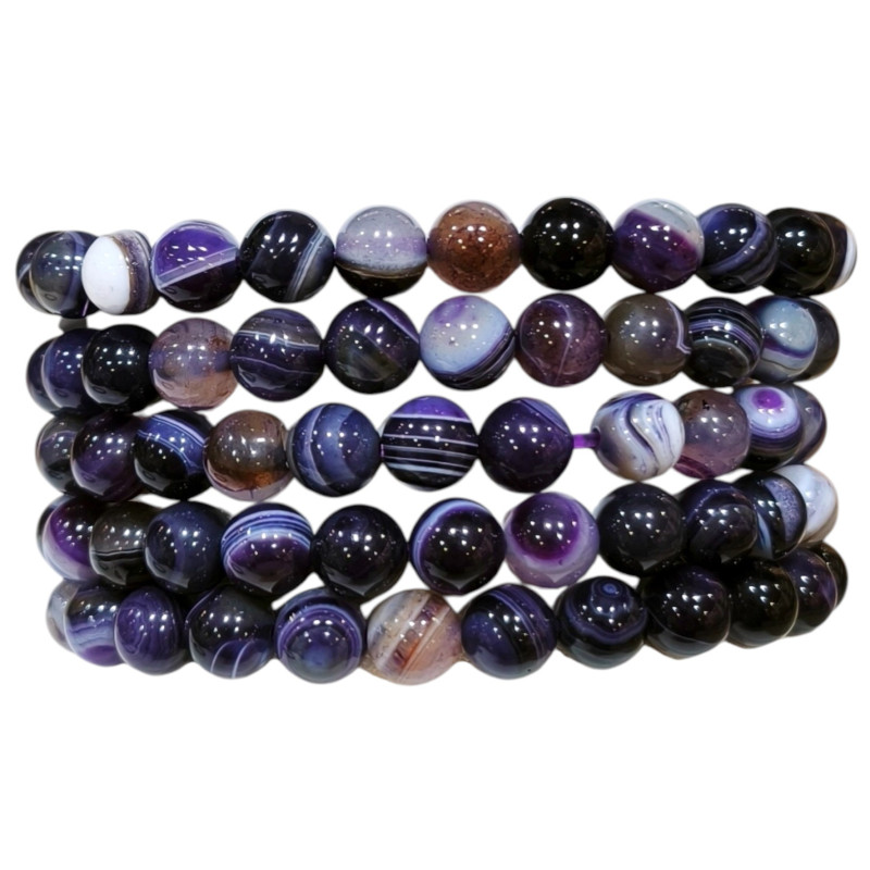 Bracelet Agate Violette Pierres Rondes 8mm