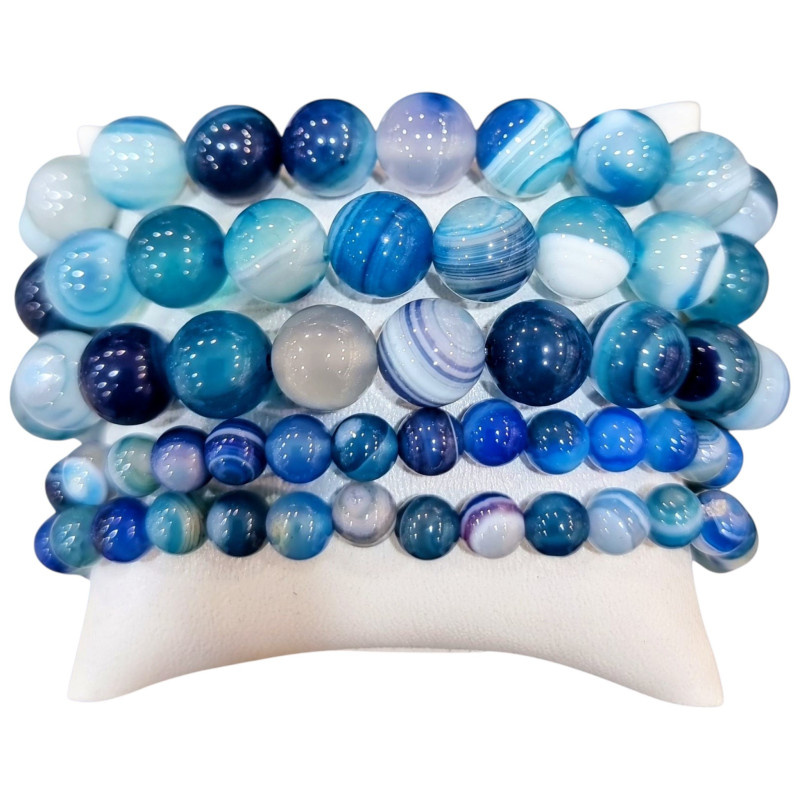 Bracelet Agate Bleue Pierres Rondes