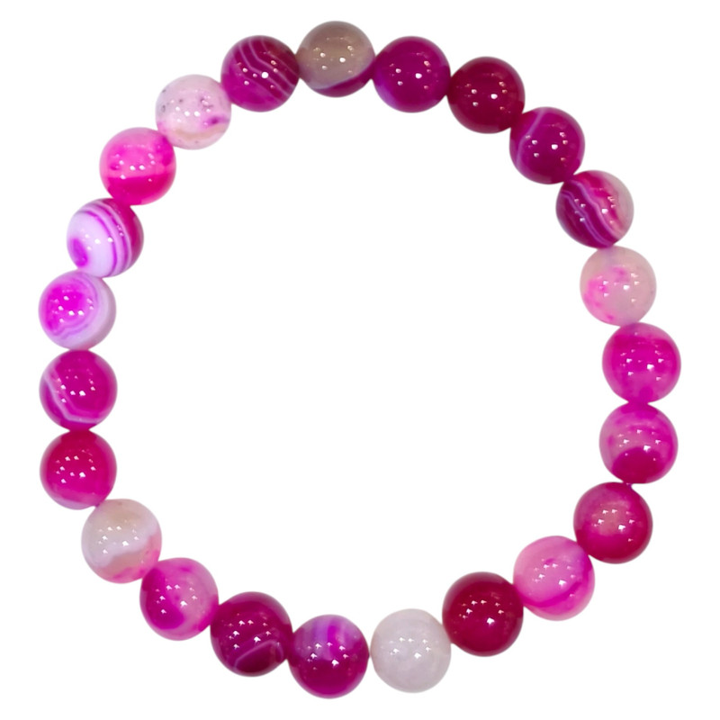 Bracelet Agate Rose Pierres Rondes 8mm