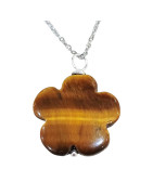 Pendentif Œil de Tigre Fleur avec Chaîne Acier Inox 44cm