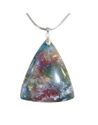 Pendentif Jaspe Sanguin avec Chaîne Acier Inox 44cm