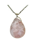 Pendentif Quartz Rose Goutte Facettée avec Chaîne Acier Inox 44cm