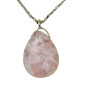 Pendentif Quartz Rose Goutte Facettée avec Chaîne Acier Inox 44cm