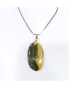 Pendentif Jaspe Bourdon avec Chaîne Acier Inox 44cm