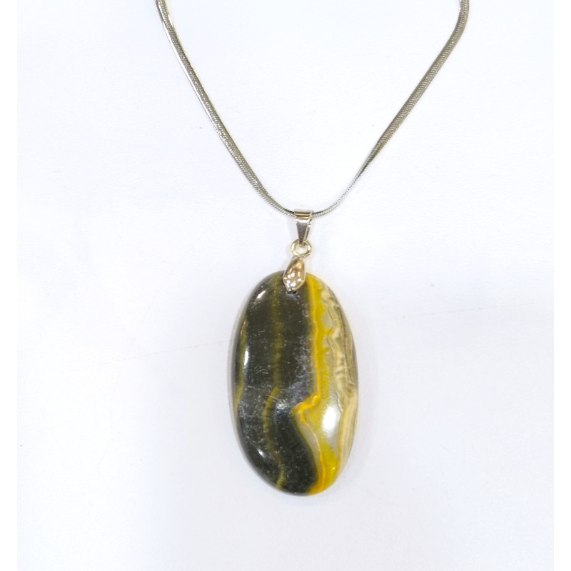 Pendentif Jaspe Bourdon avec Chaîne Acier Inox 44cm