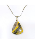 Pendentif Jaspe Bourdon avec Chaîne Acier Inox 44cm