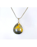 Pendentif Jaspe Bourdon avec Chaîne Acier Inox 44cm