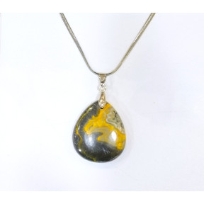 Pendentif Jaspe Bourdon avec Chaîne Acier Inox 44cm