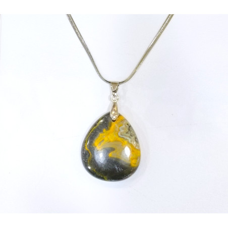 Pendentif Jaspe Bourdon avec Chaîne Acier Inox 44cm