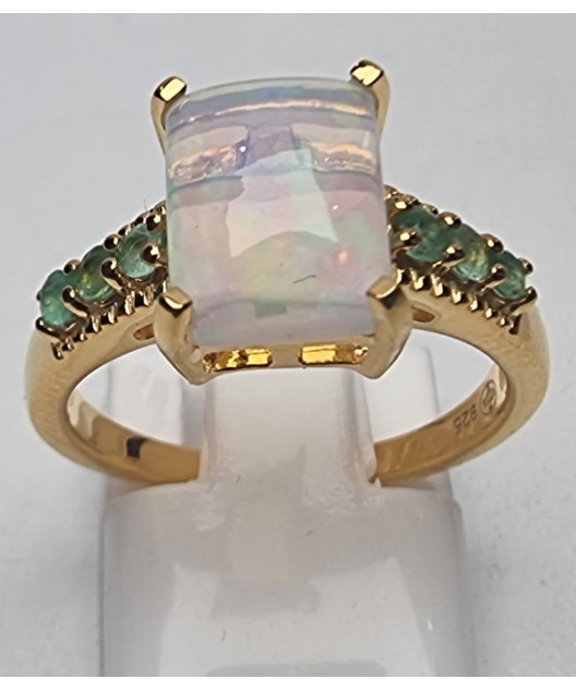 Bague Opale et Emeraude Argent 925 plaqué or Taille 55