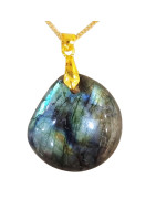 Pendentif Labradorite avec Chaîne Plaquée Or Réglable 62cm