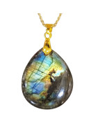 Pendentif Labradorite avec Chaîne Plaquée Or Réglable 62cm