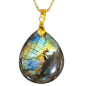 Pendentif Labradorite avec Chaîne Plaquée Or Réglable 62cm