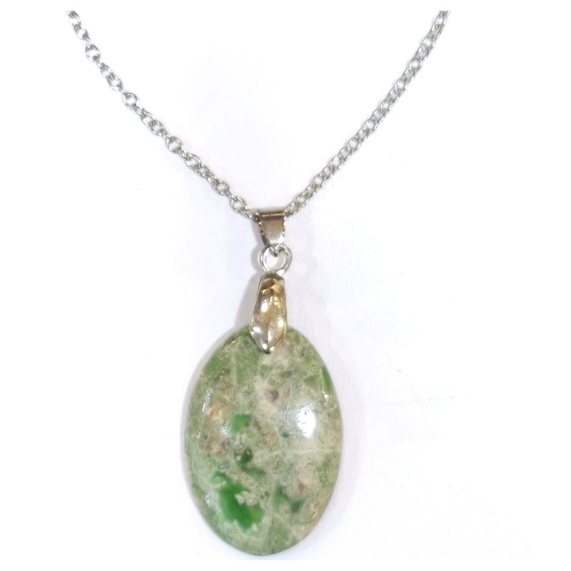 Pendentif Variscite avec Chaîne Acier Inox 44cm