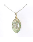 Pendentif Variscite avec Chaîne Acier Inox 44cm