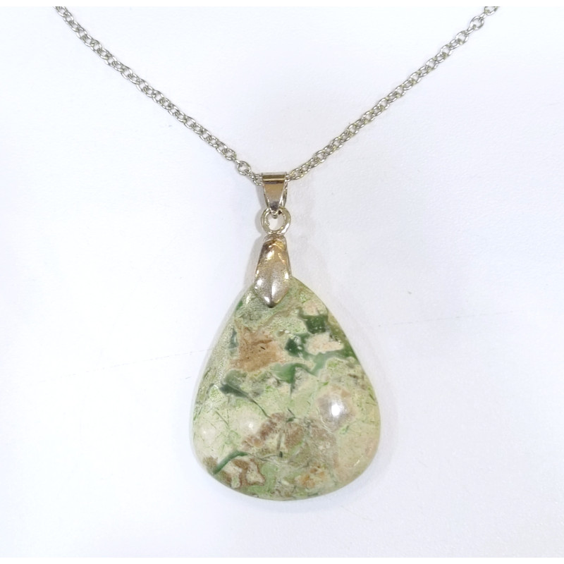 Pendentif Variscite avec Chaîne Acier Inox 44cm