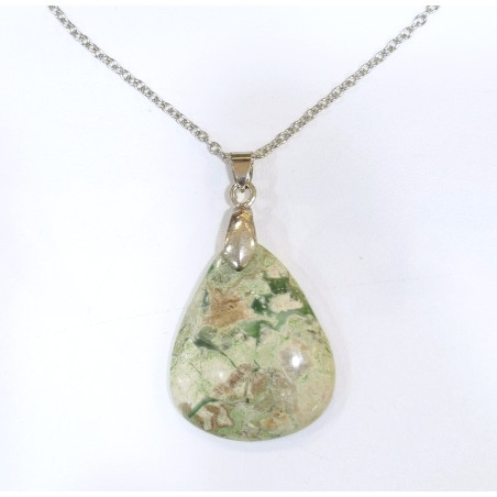 Pendentif Variscite avec Chaîne Acier Inox 44cm