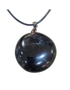 Pendentif Tourmaline Noire Ronde avec Cordon Noir 44cm + 5cm