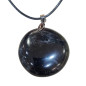 Pendentif Tourmaline Noire Ronde avec Cordon Noir 44cm + 5cm
