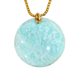 Pendentif Amazonite Rond avec Chaîne Plaquée Or 60cm