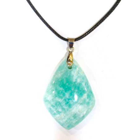 Pendentif Amazonite Losange avec Cordon Noir 44cm + 5cm