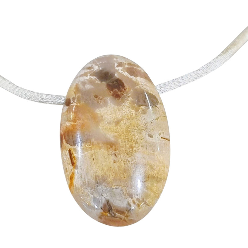 Pendentif Opale Ovale avec Cordon Réglable Beige
