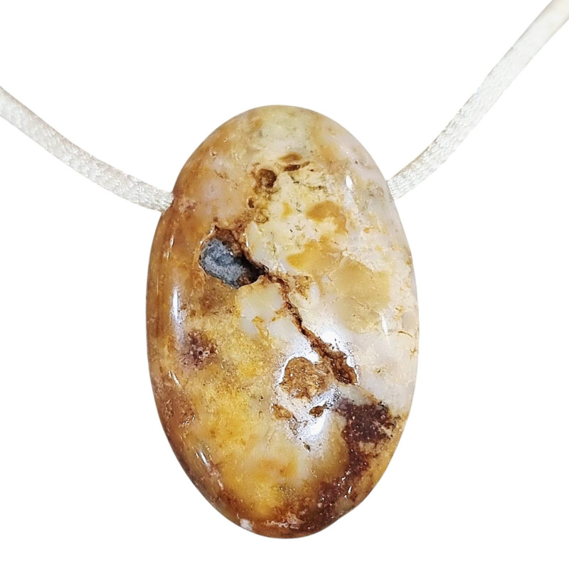 Pendentif Opale Ovale avec Cordon Réglable Beige