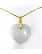 Pendentif Angélite Cœur avec Chaîne Plaquée Or 60cm