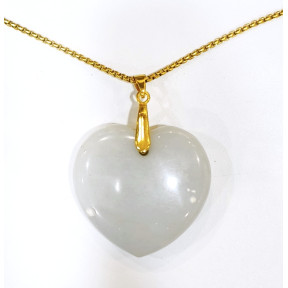 Pendentif Angélite Cœur avec Chaîne Plaquée Or 60cm