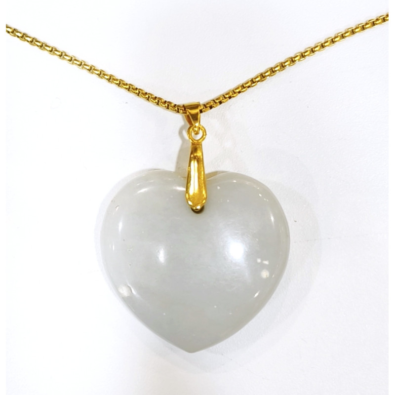 Pendentif Angélite Cœur avec Chaîne Plaquée Or 60cm