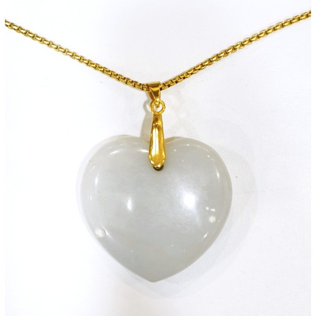 Pendentif Angélite Cœur avec Chaîne Plaquée Or 60cm