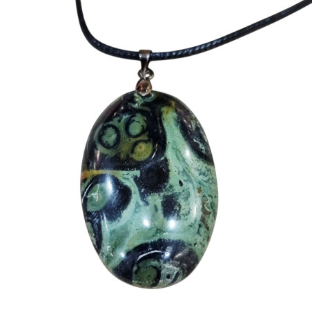 Pendentif Jaspe Kambaba Ovale avec Cordon 44cm + 5cm