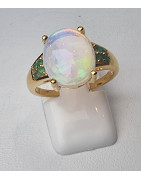 Bague Opale et Emeraude Argent 925 plaqué or Taille 55