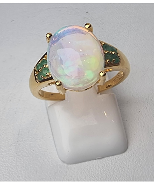 Bague Opale et Emeraude Argent 925 plaqué or Taille 55