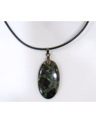 Pendentif Jaspe Galaxie Etoilée Ovale avec Cordon 44cm + 5cm
